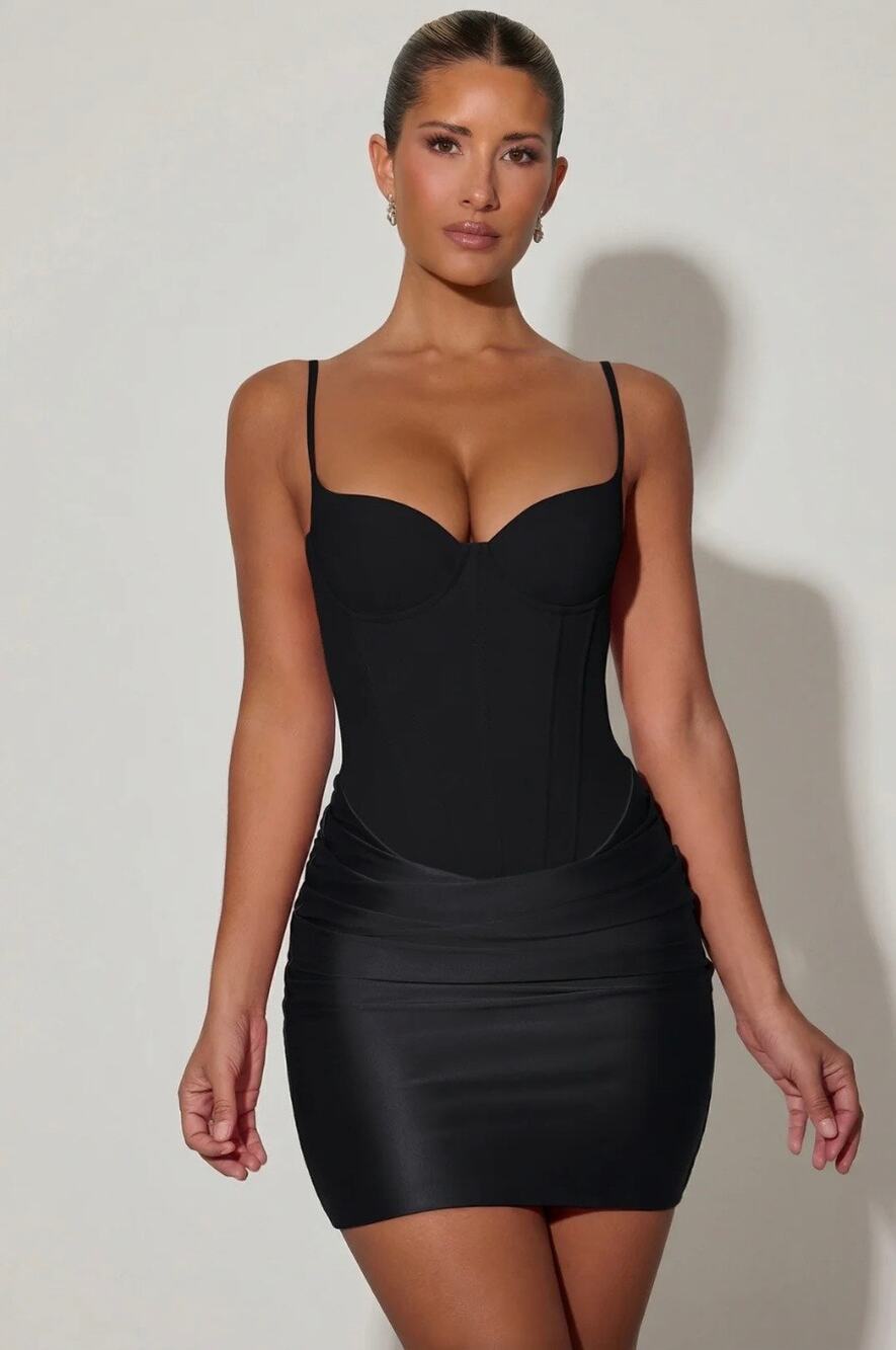 Oh Polly Lovella Draped Corset Mini Dress in Black Size 6 New
